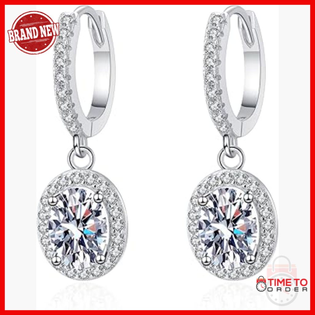 14k Gold Moissanite Drop Earrings, 1 Carat Round/Oval Cut Hoop Dangle